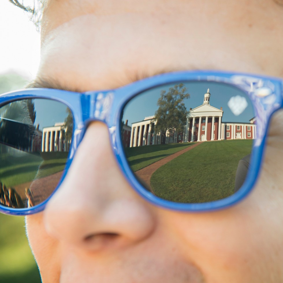 reflection of the colonnade in glasses