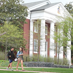 Image of students walking past Huntley Hall